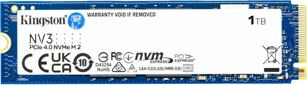 وسيط تخزين داخلي ذو حالة ثابتة NV3 بمنفذ PCIe 4.0 وذاكرة مستديمة من كينغستون، 1 تيرابايت، M.2 22 عرض × 80 ملم طول، موديل SNV3S/1000G