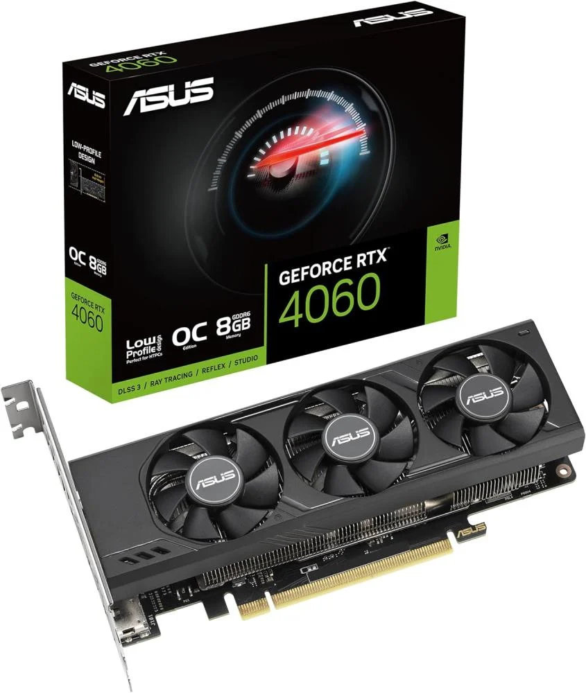 اسس بطاقة رسومات للالعاب جيفورس RTX 4060 LP BRK اصدار كسر سرعة المعالج 8GB GDDR6 (انفيديا RTX4060 DLSS 3، منفذ PCIe 4.0، 2X منفذ عرض 1.4a، 2X HMDI 2.1a، RTX4060-O8G-LP-BRK)